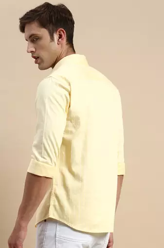 men's long sleeves vertical stripes yellow shirt
