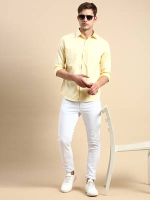 men's long sleeves vertical stripes yellow shirt 5