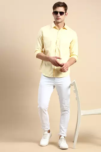men's long sleeves vertical stripes yellow shirt