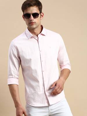 men's long sleeves vertical stripes pink shirt 1