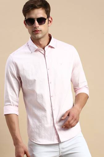 men's long sleeves vertical stripes pink shirt