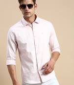 men's long sleeves vertical stripes pink shirt