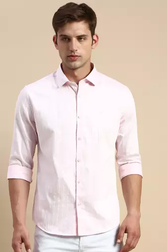 men's long sleeves vertical stripes pink shirt