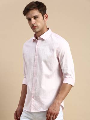 men's long sleeves vertical stripes pink shirt 3