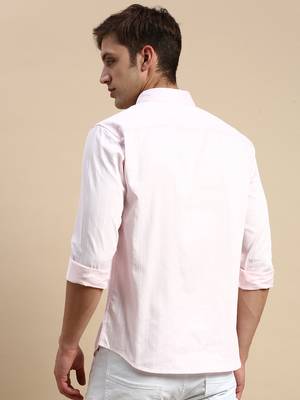 men's long sleeves vertical stripes pink shirt 4