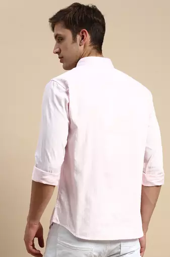 men's long sleeves vertical stripes pink shirt