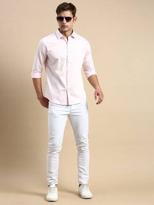 men's long sleeves vertical stripes pink shirt 5