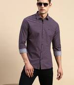 men's long sleeves horizontal stripes navy blue shirt