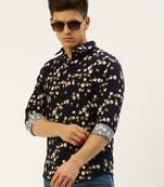 men's long sleeves abstract navy blue shirt