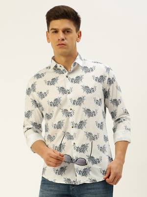 men's long sleeves floral white shirt 1