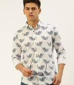 men's long sleeves floral white shirt