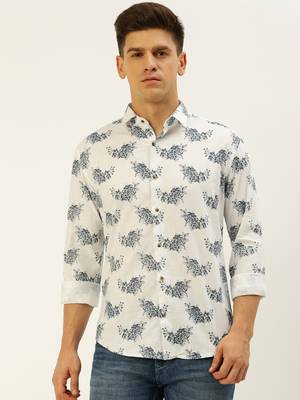 men's long sleeves floral white shirt 2