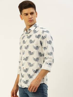 men's long sleeves floral white shirt 3