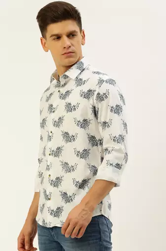 men's long sleeves floral white shirt