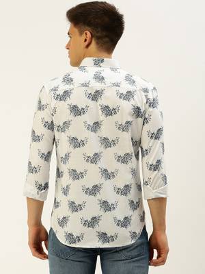men's long sleeves floral white shirt 4