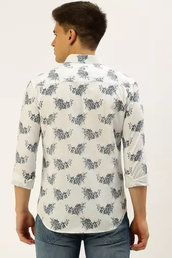 men's long sleeves floral white shirt