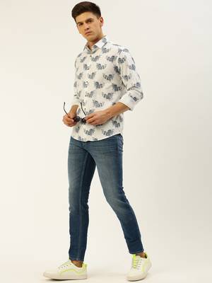 men's long sleeves floral white shirt 5