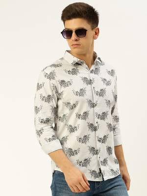 men's long sleeves floral white shirt 1