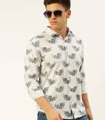 men's long sleeves floral white shirt