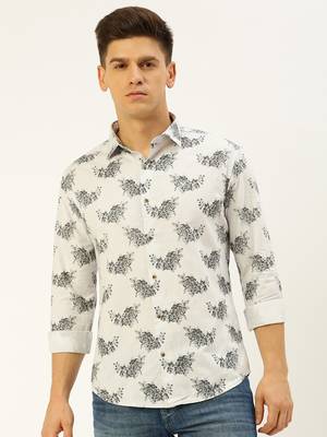 men's long sleeves floral white shirt 2