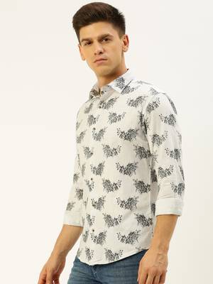 men's long sleeves floral white shirt 3