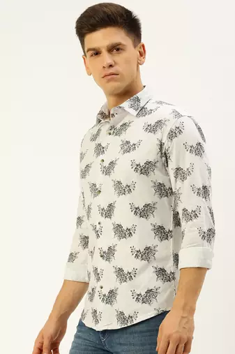 men's long sleeves floral white shirt