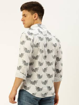 men's long sleeves floral white shirt 4
