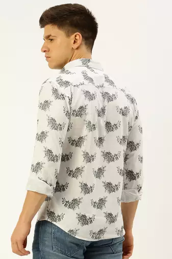 men's long sleeves floral white shirt