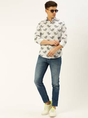 men's long sleeves floral white shirt 5
