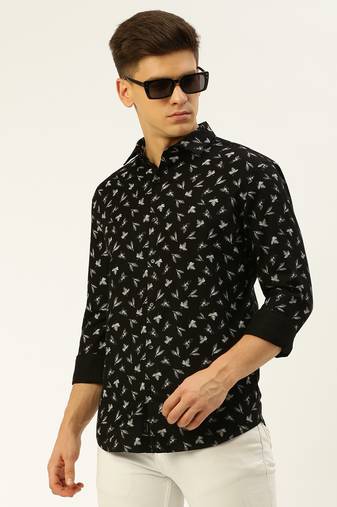 men's long sleeves abstract black shirt