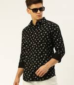 men's long sleeves abstract black shirt