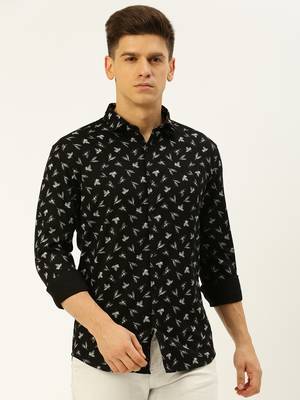 men's long sleeves abstract black shirt 2