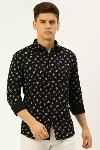 men's long sleeves abstract black shirt