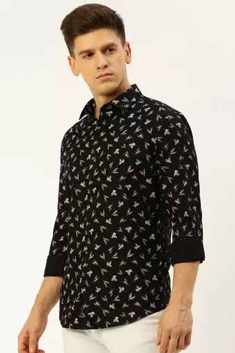 men's long sleeves abstract black shirt