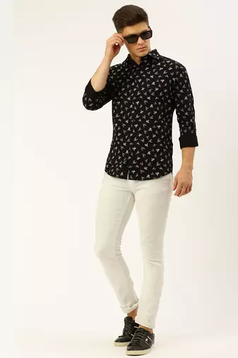 men's long sleeves abstract black shirt