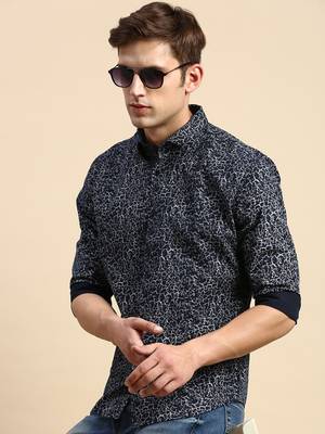men's long sleeves abstract navy blue shirt 1