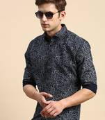 men's long sleeves abstract navy blue shirt