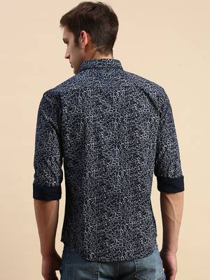 men's long sleeves abstract navy blue shirt 4