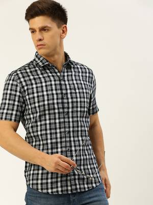 men's short sleeves shepherd checks navy blue shirt 1
