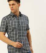 men's short sleeves shepherd checks navy blue shirt