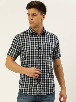 men's short sleeves shepherd checks navy blue shirt 2