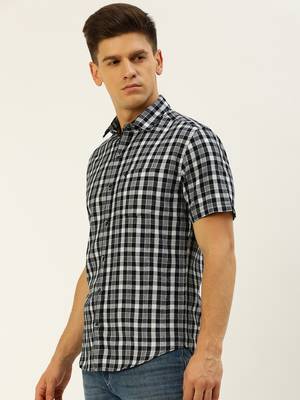 men's short sleeves shepherd checks navy blue shirt 3