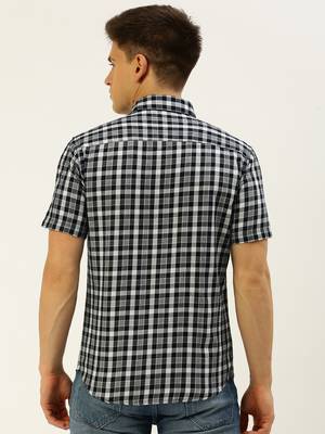 men's short sleeves shepherd checks navy blue shirt 4