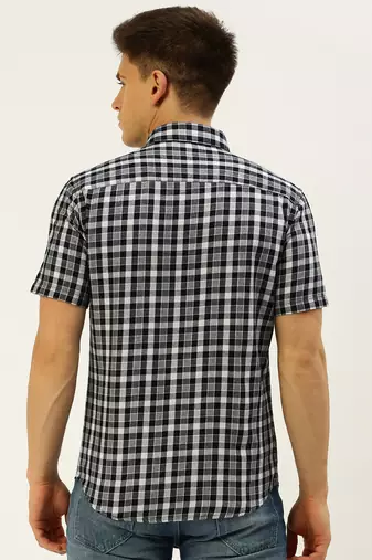 men's short sleeves shepherd checks navy blue shirt