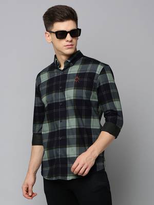 men's long sleeves tartan checks navy blue shirt 1