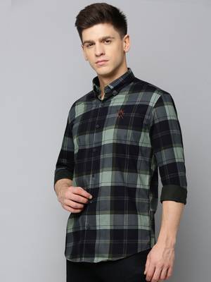 men's long sleeves tartan checks navy blue shirt 3