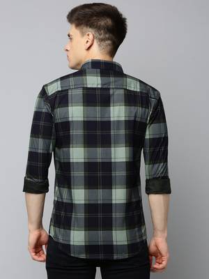 men's long sleeves tartan checks navy blue shirt 4