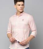 men's long sleeves tartan checks peach shirt