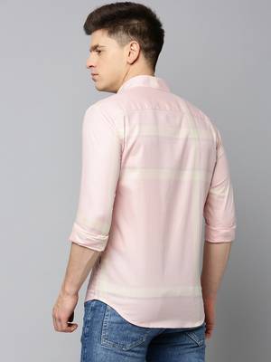 men's long sleeves tartan checks peach shirt 4