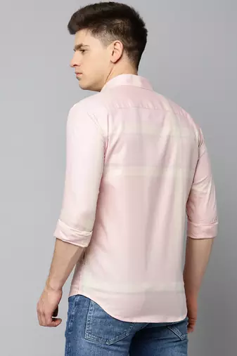 men's long sleeves tartan checks peach shirt
